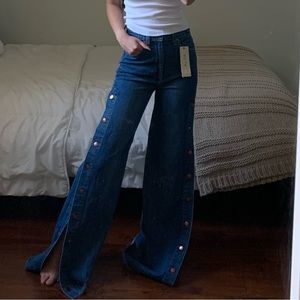 AO.LA snap button denim wide leg jeans